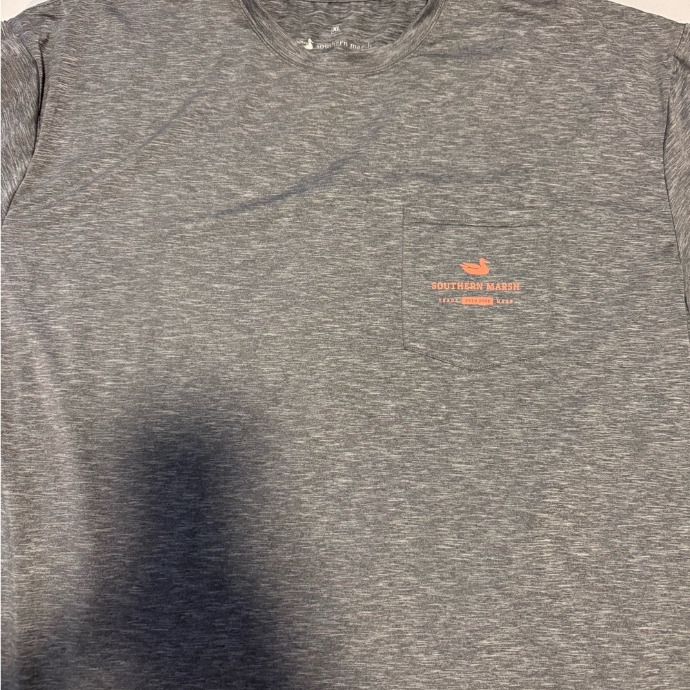 Southern Marsh Heather Gray Tee with Coral Logo